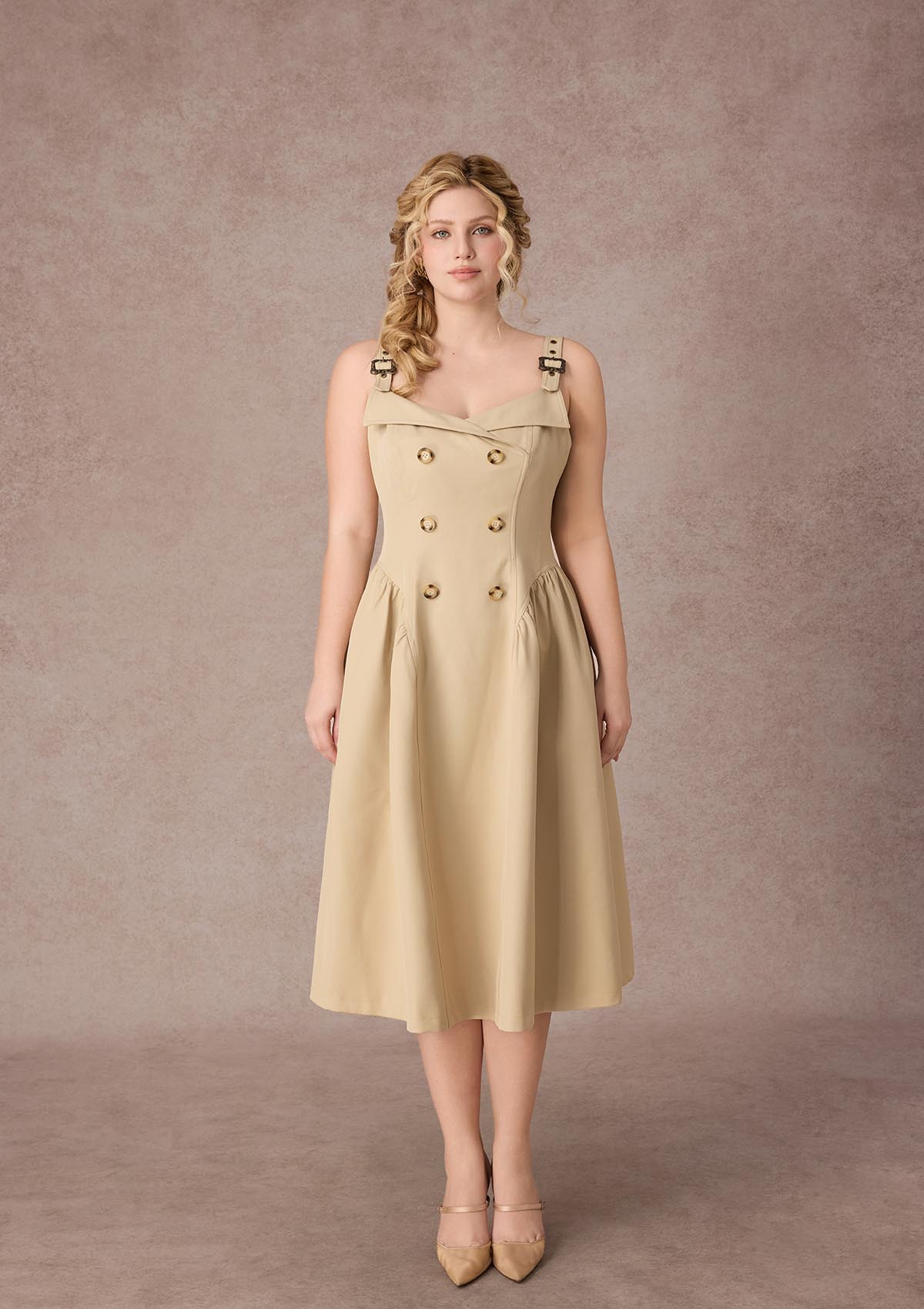Curve&amp;Plus Cream Tea Trench Dress