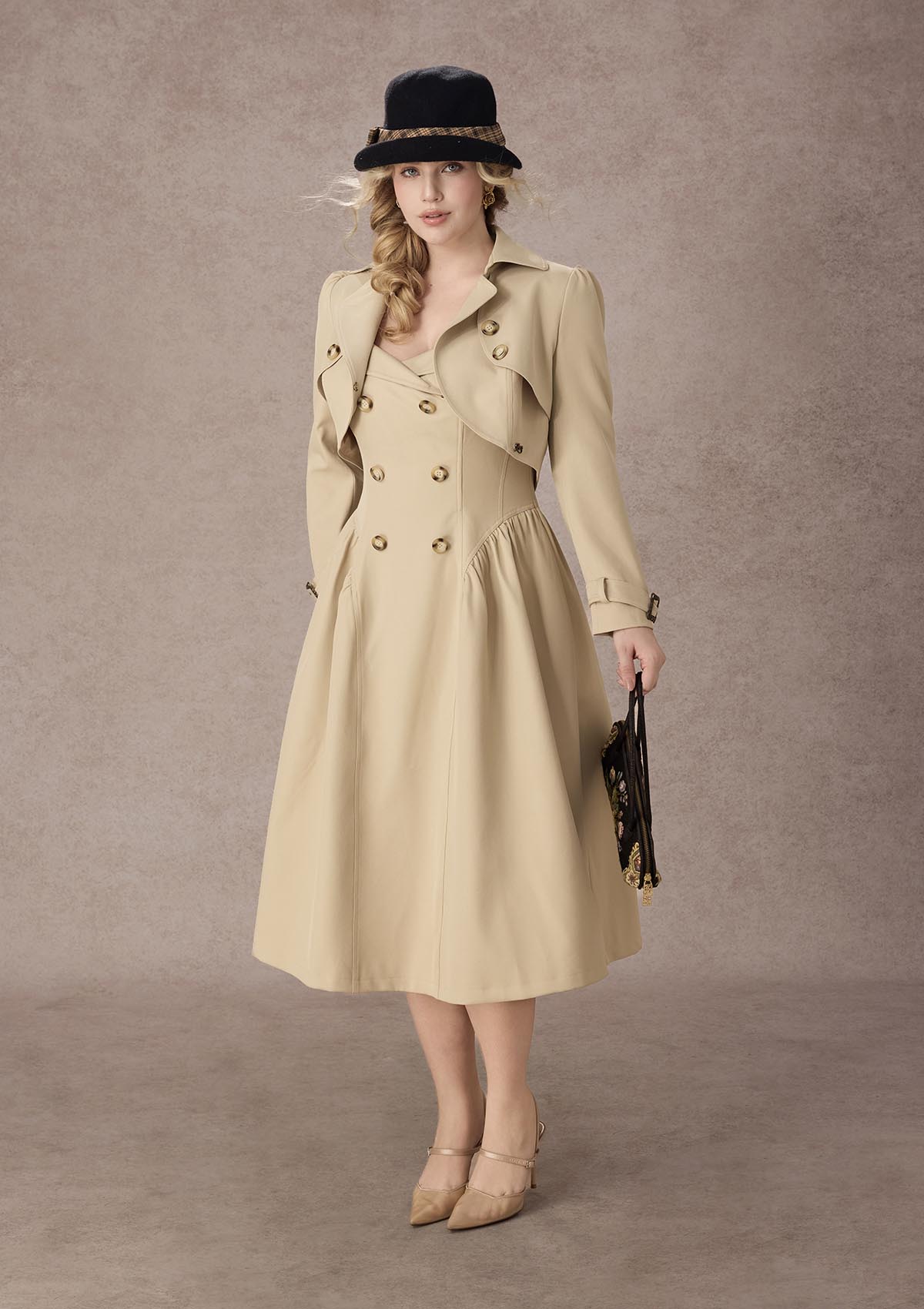 Curve&amp;Plus Cream Tea Trench Coat