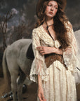 Detailed View of Ruffled Cuffs on "White Horse Princess" White Fairycore Dress