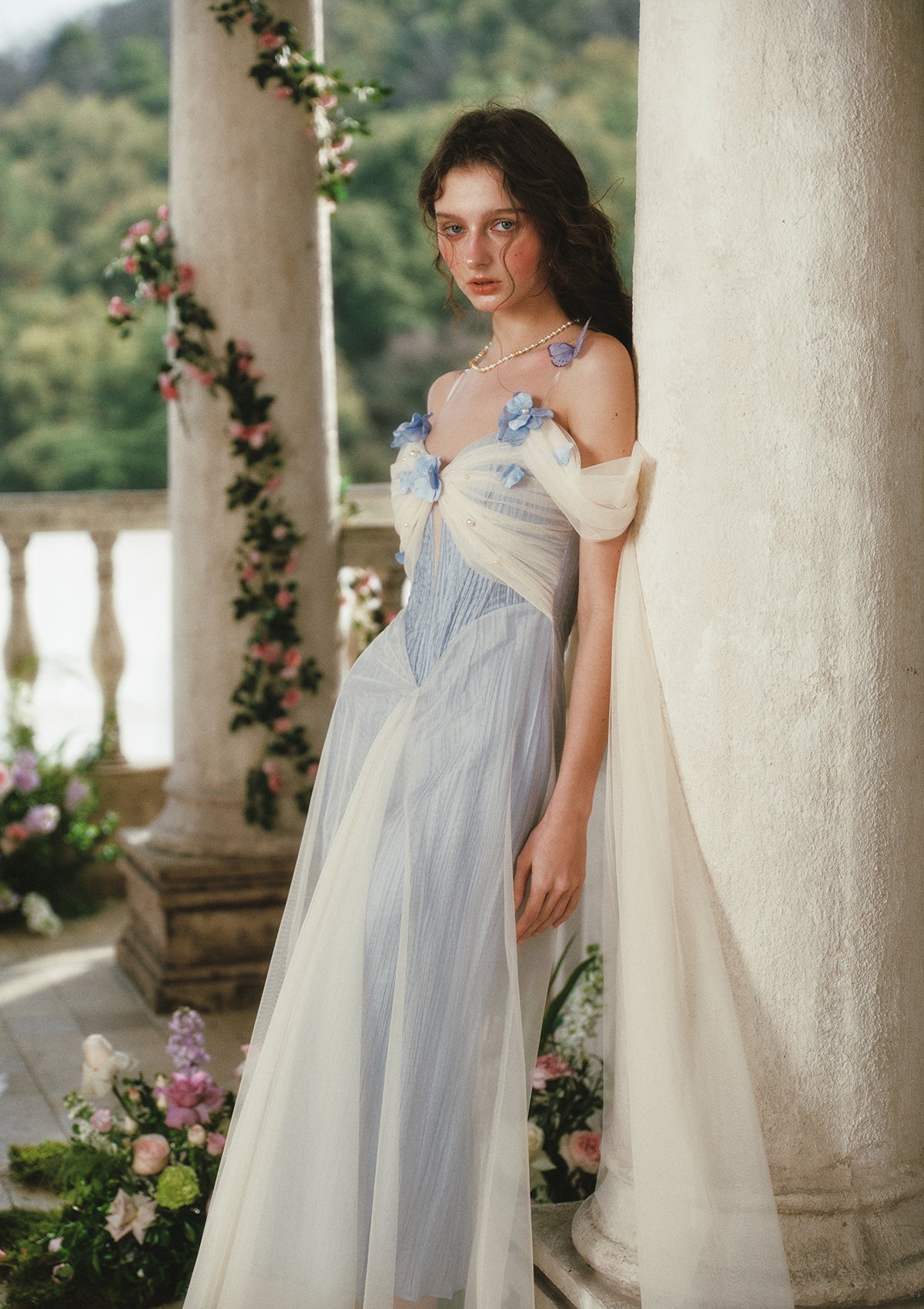 Blue Corset Dress | Tulle Midi Prom Dress