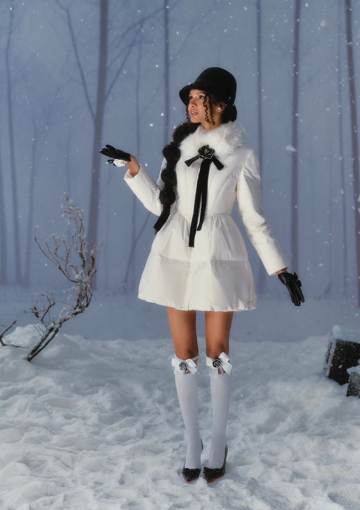 Snow White Rose Puffer Down Jacket