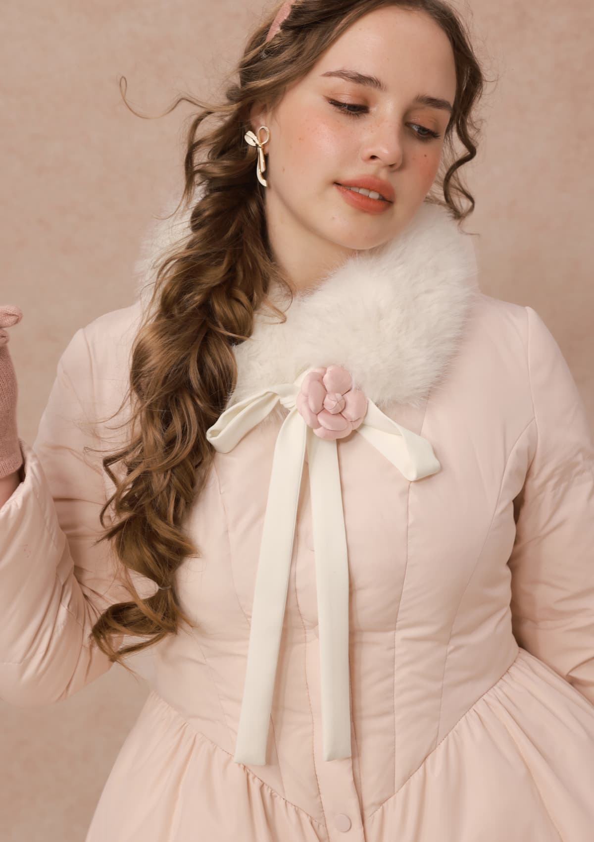 Curve&amp;Plus Powder Snow Rose Puffy Down Jacket  (pink)