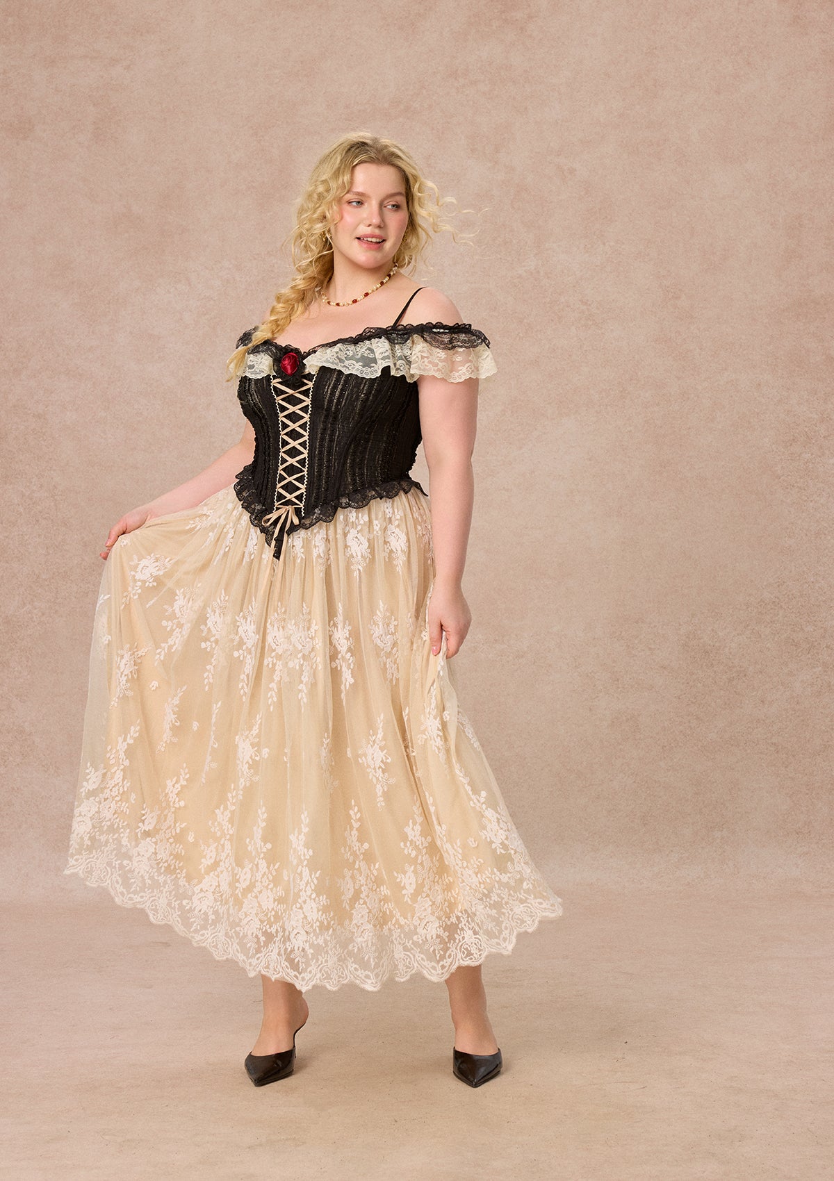 Curve&amp;Plus Midnight Crimson Rose Corset Dress