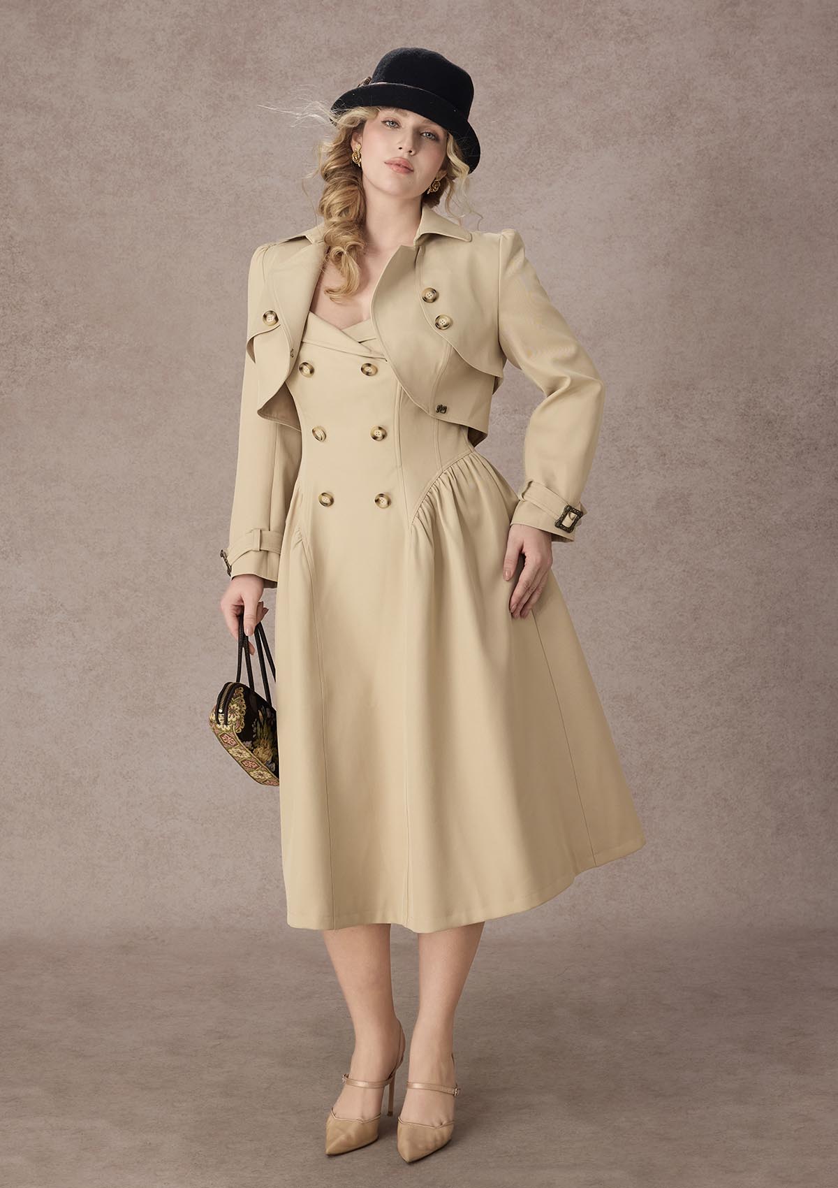 Curve&Plus Cream Tea Trench Coat