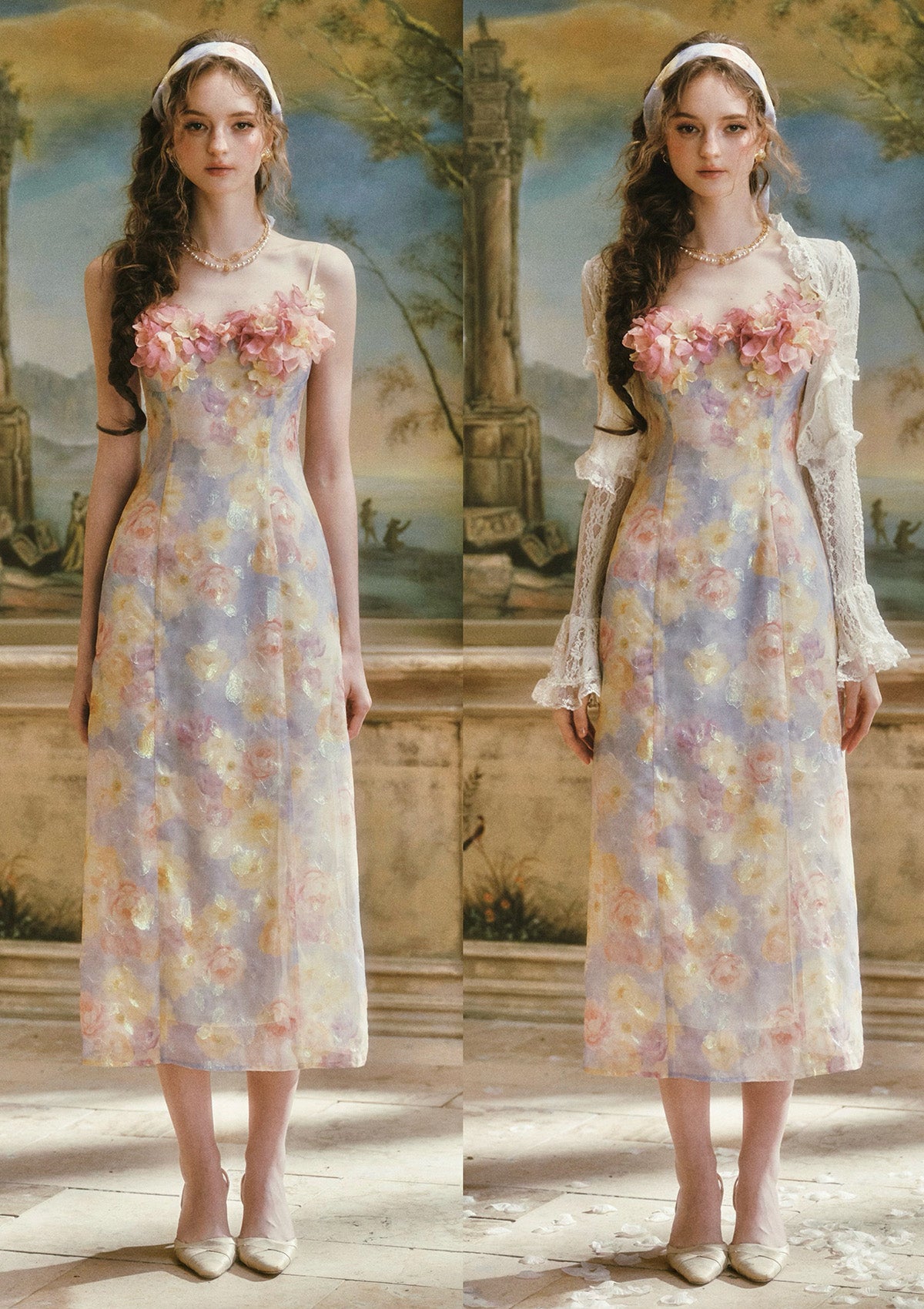 Oil Paint Floral Court Dress
