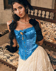 Sapphire Corset - Vintage style blue satin corset with front metal busk closure