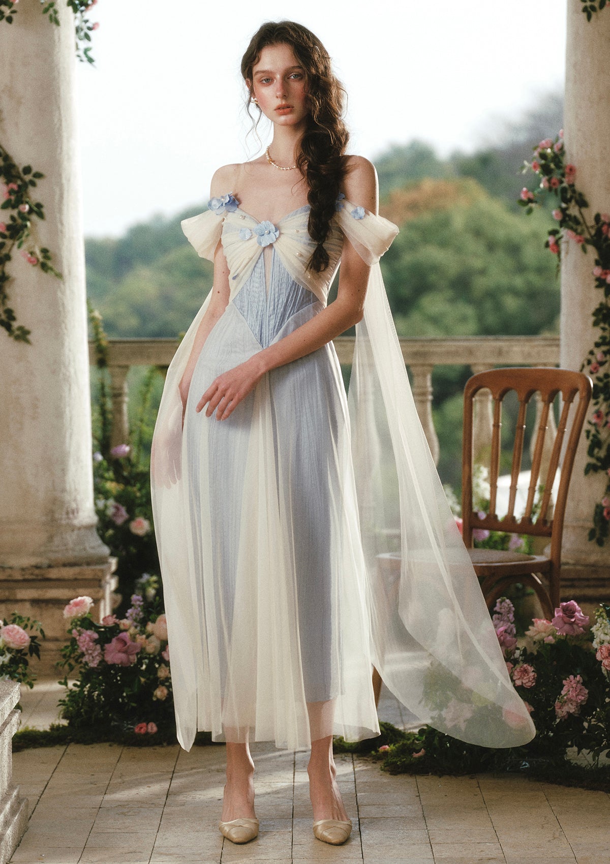 Blue Corset Dress | Tulle Midi Prom Dress