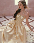 Lacemade Belle's Gilded - Strapless champagne satin dress for parties