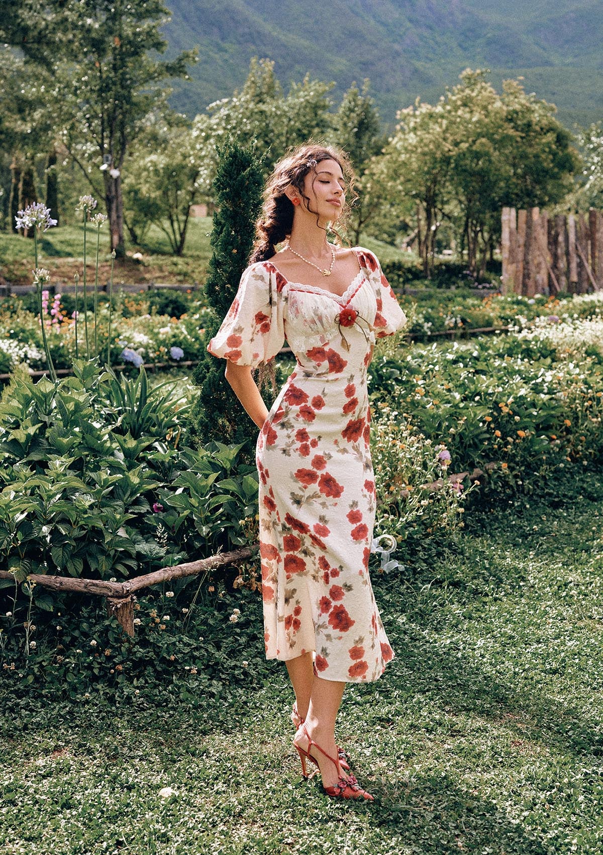 Sophisticated women's jacquard floral dress - Rosevale Dress B