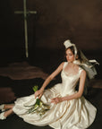 Lacemade Drop Waist White Satin Dress - Elegant Palace Silhouette