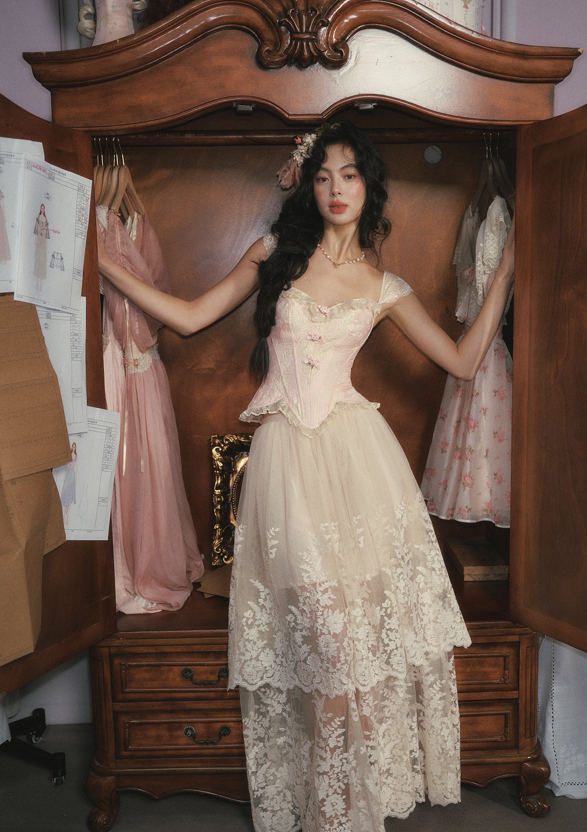 vintage white corset dress Petal In-stock / L Size:Medium (Chest Width 42in.) 30%MD9.23.25 Heartache design Maxi Dresses With Cut