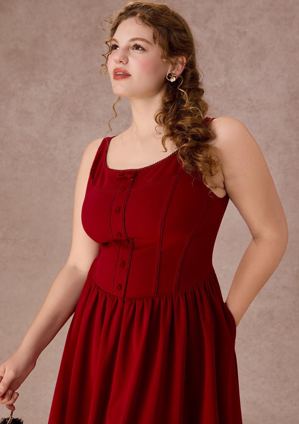 Curve&amp;Plus Pan's Cocktail Knit Dress（Red）
