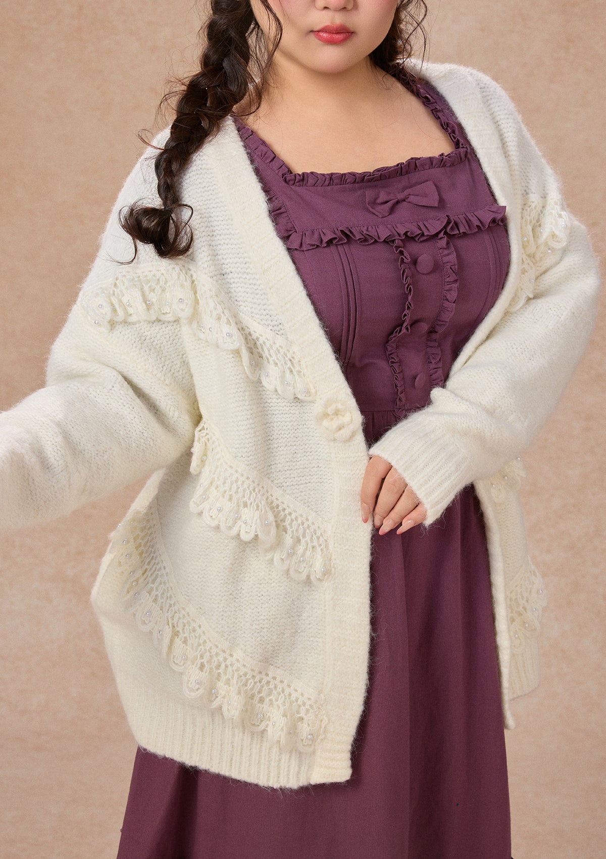 Curve&amp;Plus Küçük Mor Tatlı Patates Elbise