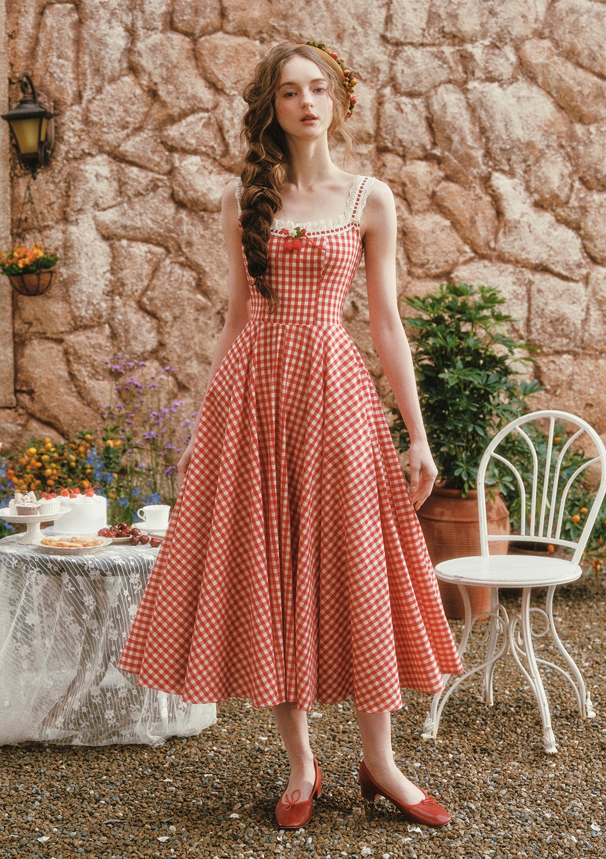 Lacemade red circle skirt dress - flowing gingham checkered dress style