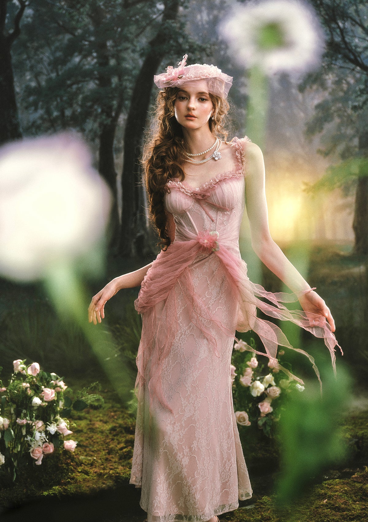 Pink Crabapple Blossom Corset Dress