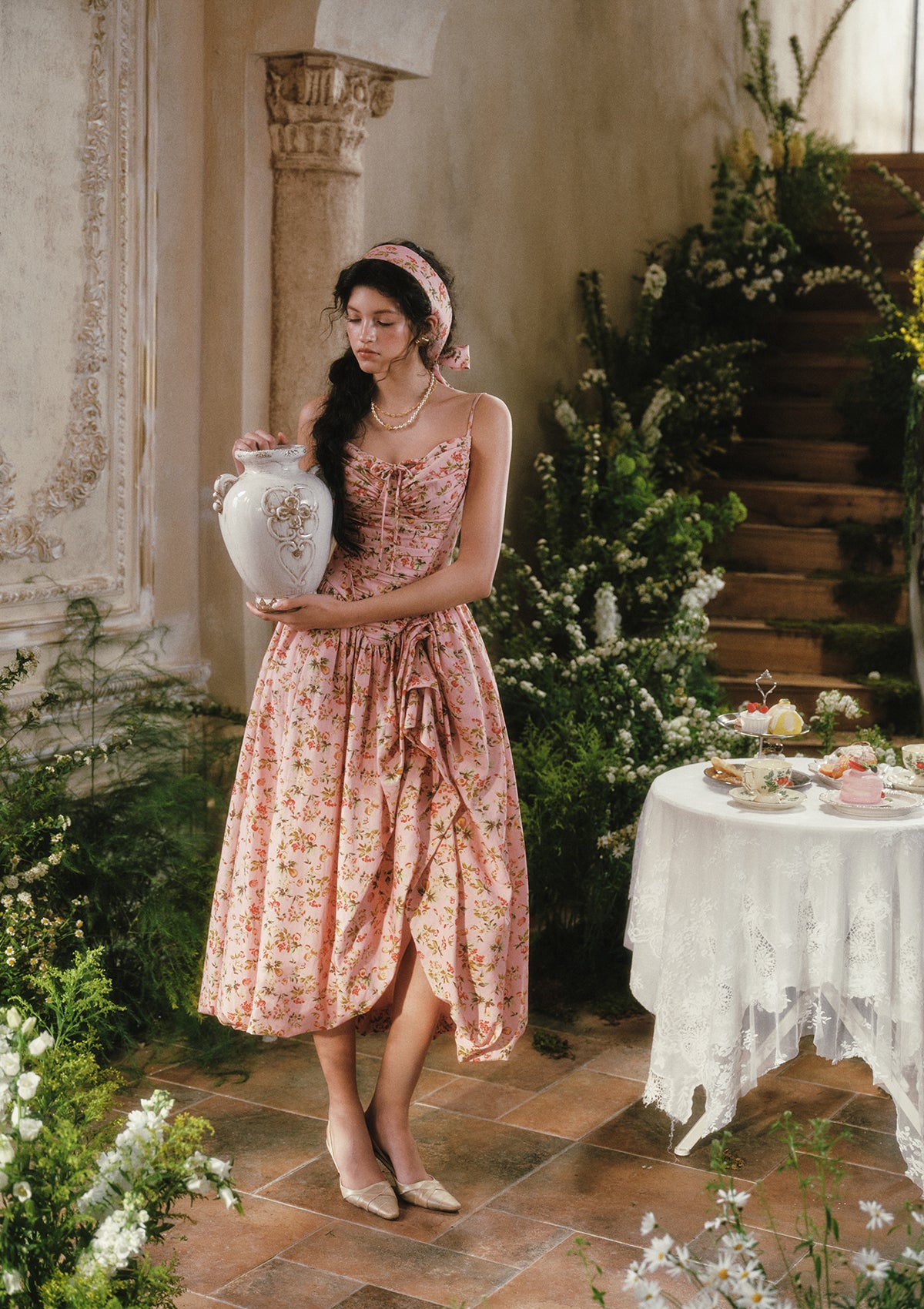 Floral Garden Sweet Tea Corset Dress In Stock / M / Dress
