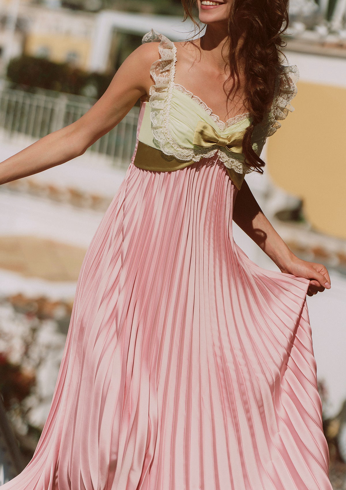 Whimsical Sunlit Blush Pleated Dress