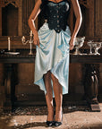 Detailed view of smooth satin luster on "Tiffany Banquet" maxi skirt