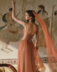 Back view of Lacemade “Sahara Rose” corset dress - midi formal gown