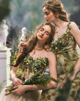 Lacemade "Eucalyptus Fairy" - Adjustable lace-up green 3D floral corset
