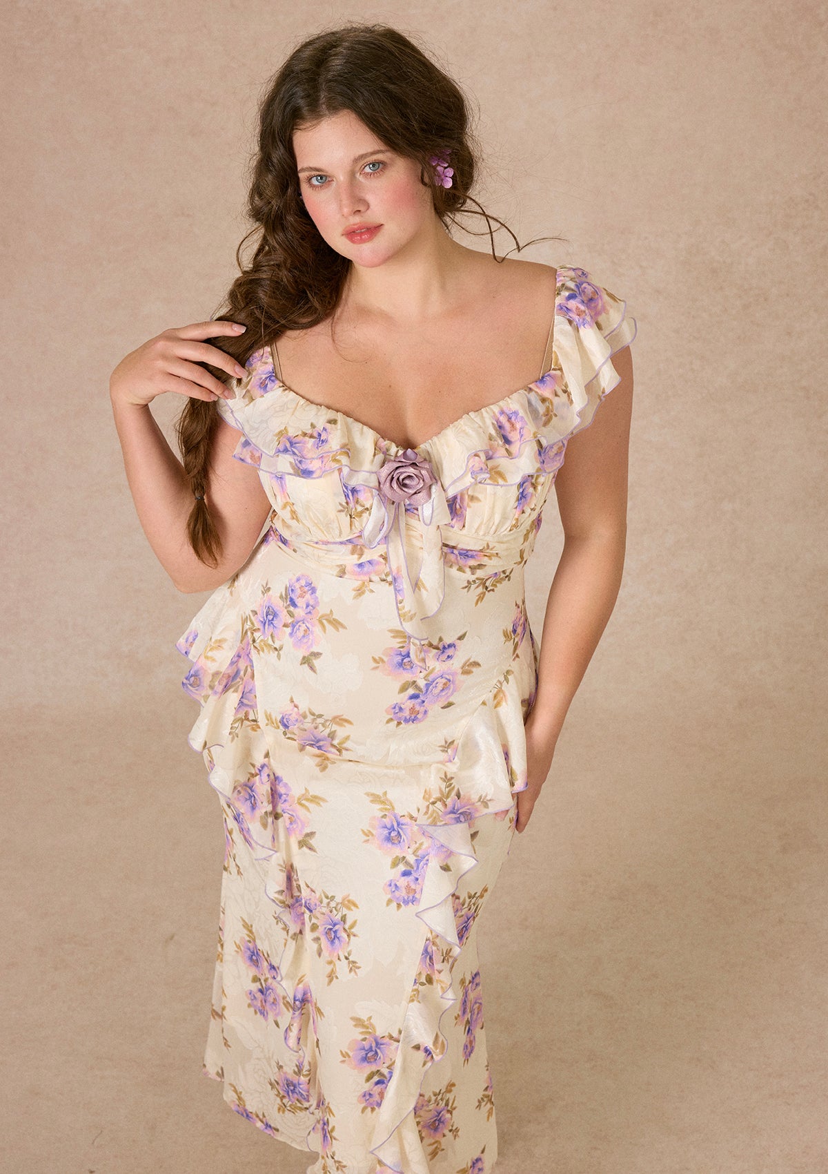 Curve&amp;Plus Purple Iris Swayed by Wind Dress