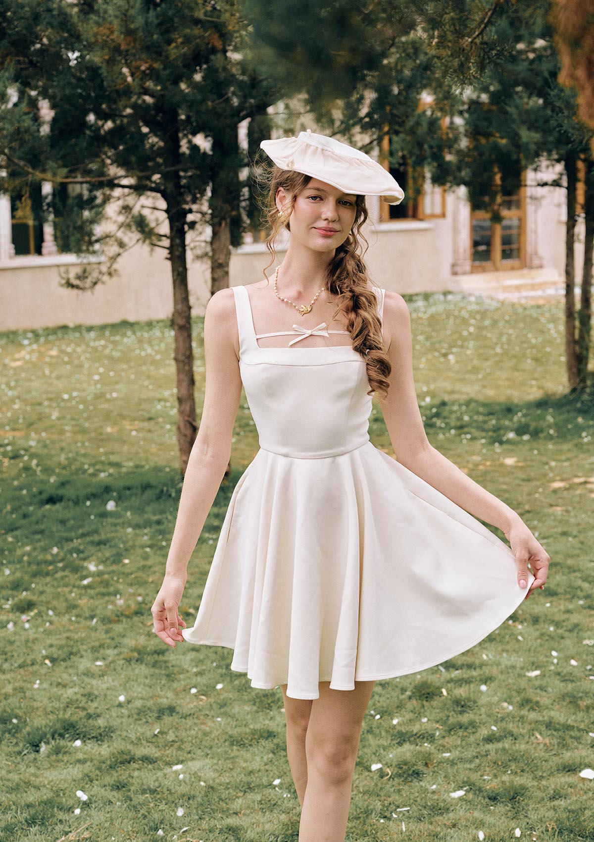 "Beyond Campus" White Sleeveless Mini A-line Dress