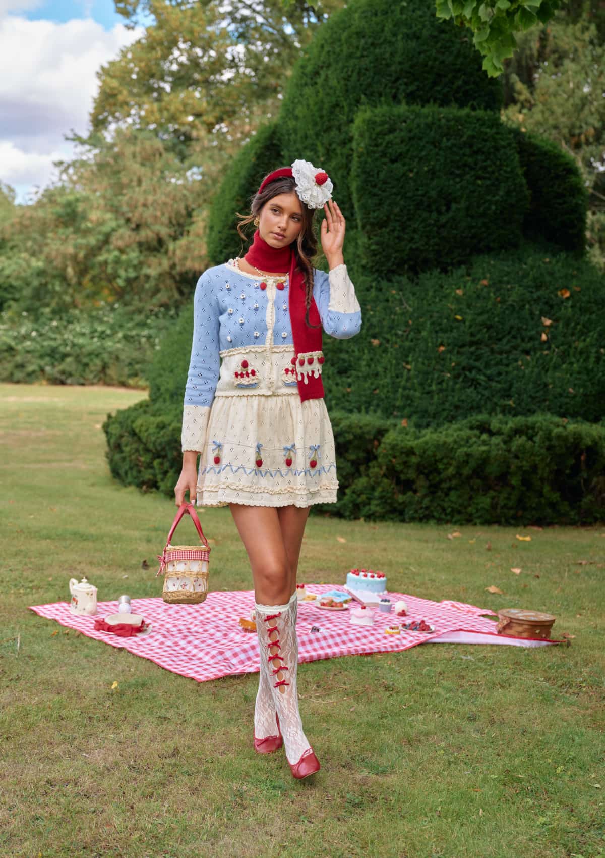 Christmas Berry Carol knit Cardigan (Blue)