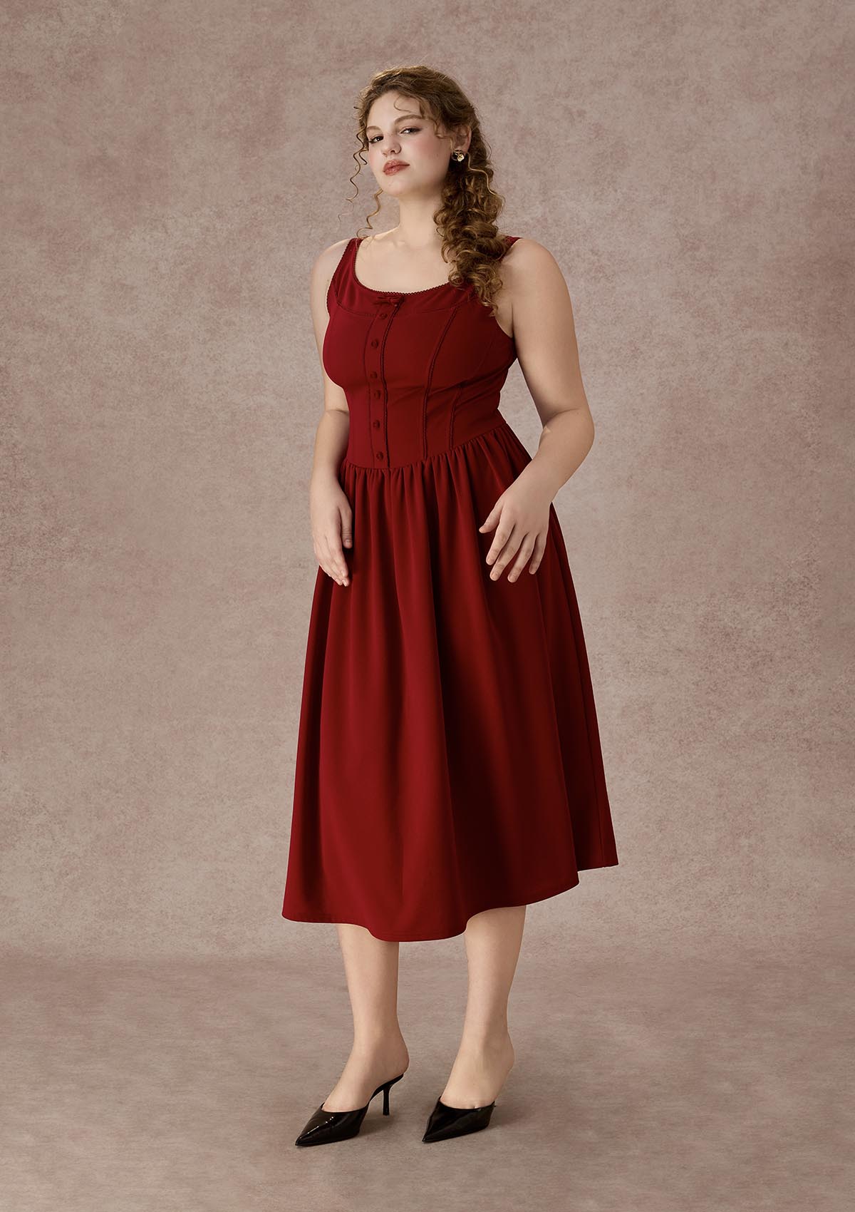 Curve&amp;Plus Pan's Cocktail Knit Dress（Red）