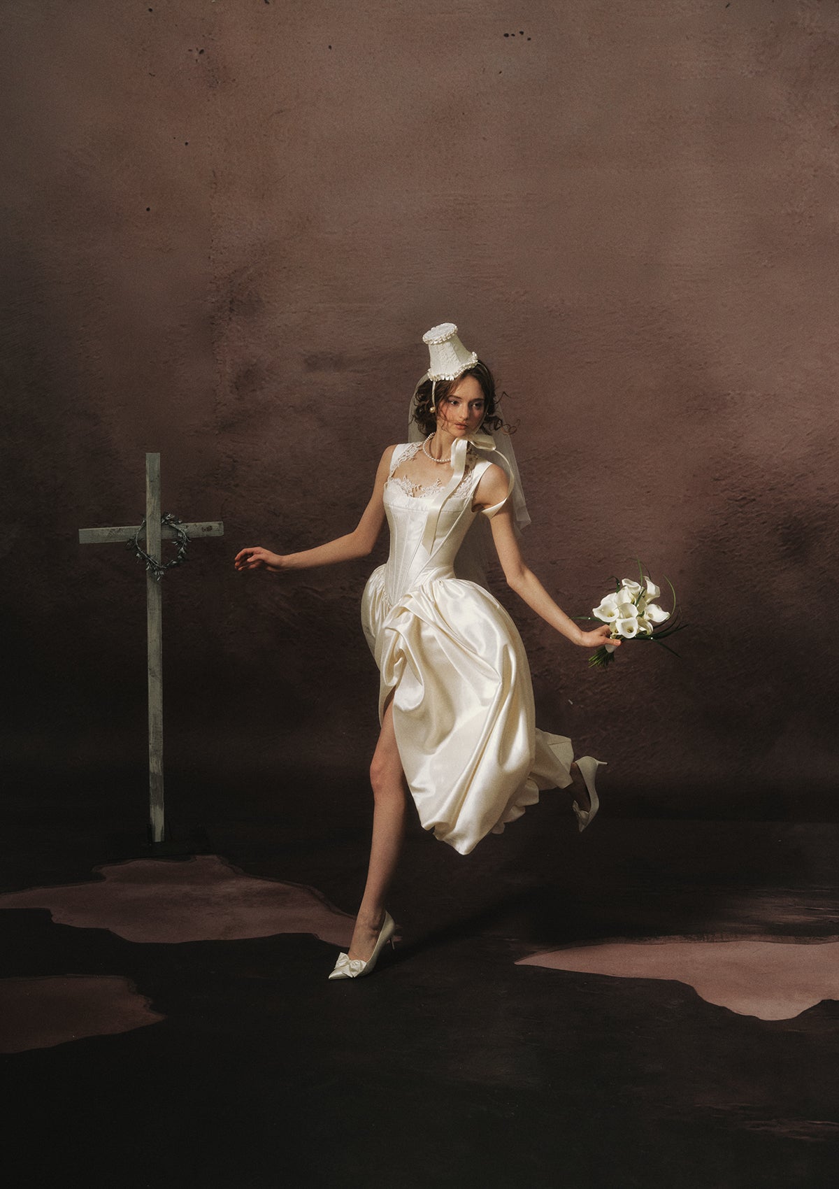 Lacemade White High Slit Dress with Voluminous Cloud Skirt