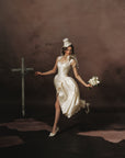 Lacemade White High Slit Dress with Voluminous Cloud Skirt