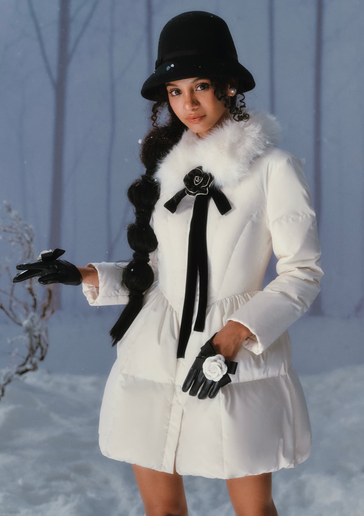 Snow White Rose Puffer Down Jacket