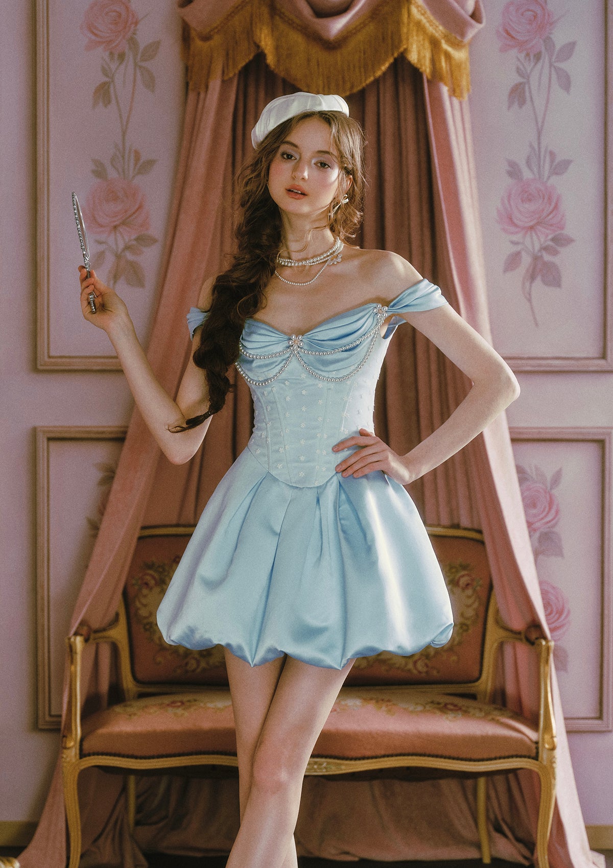 corset blue dress Bud M KA-Shoes Lace-Up Hot Pink Corset and flowy chiffon ruffles Storlek:Large