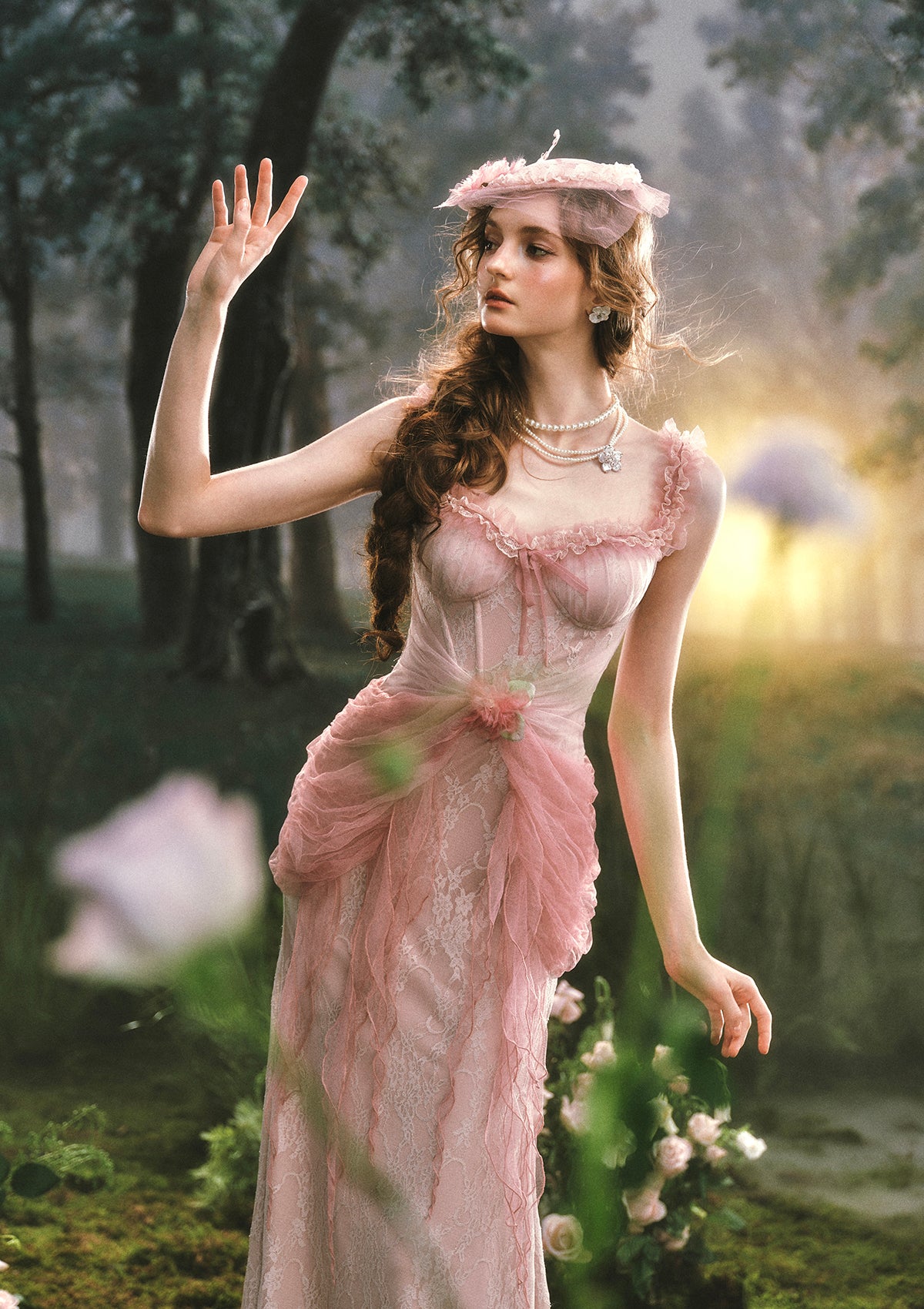 Pink Crabapple Blossom Corset Dress