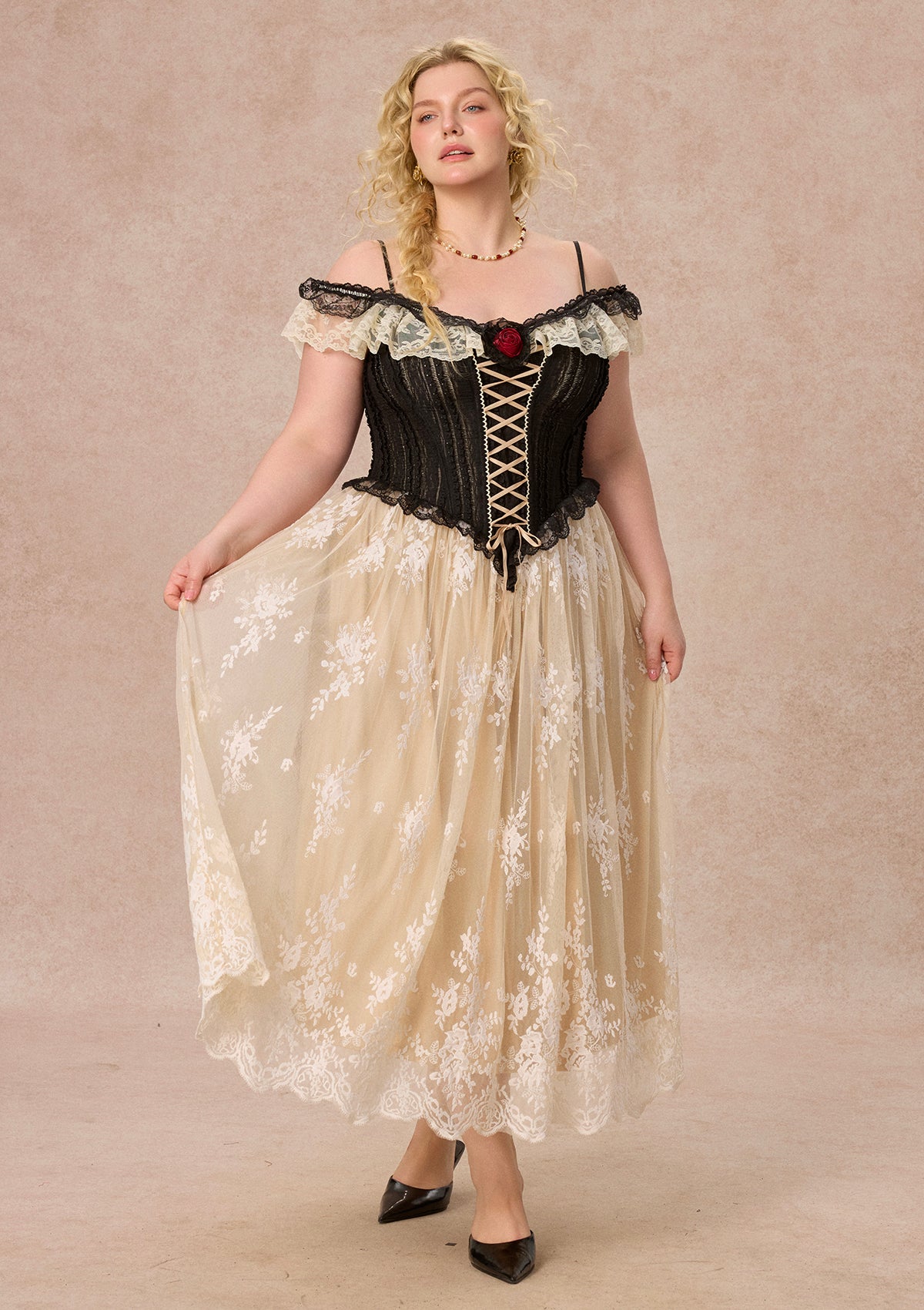 Curve&amp;Plus Midnight Crimson Rose Corset Dress
