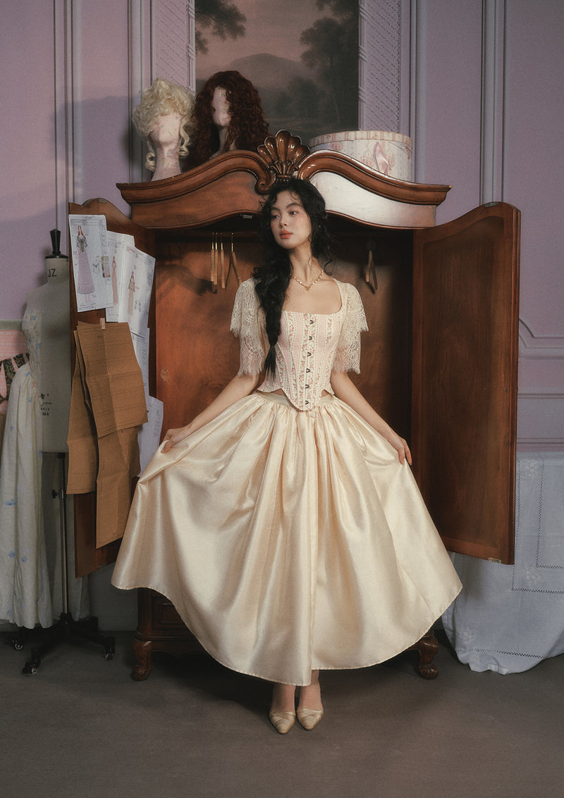 corset midi dress in honey Bridal Honey Square Neck Drop Waist Midi Dress