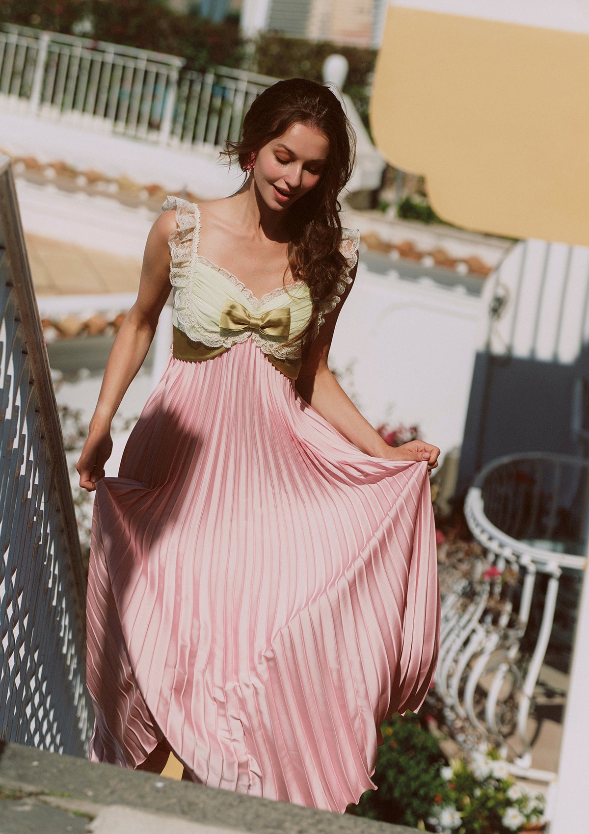 Whimsical Sunlit Blush Pleated Dress