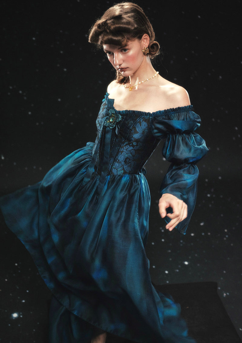 Blue Organza Corset Dress | Morpho Helena Blue Organza Corset Dress | Morpho Helena