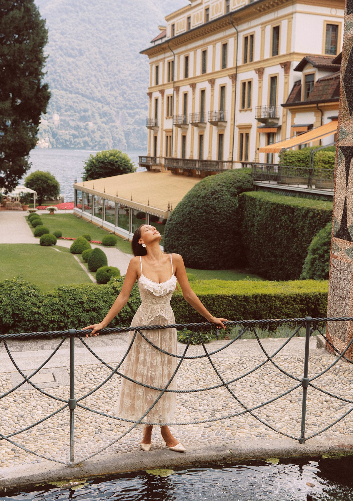 Lacemade elegant wedding guest dress - champagne floral lace summer dress