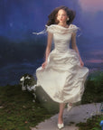 Lacemade "Crash Landing On You" White Satin Maxi Dress - Elegant Fairycore Style
