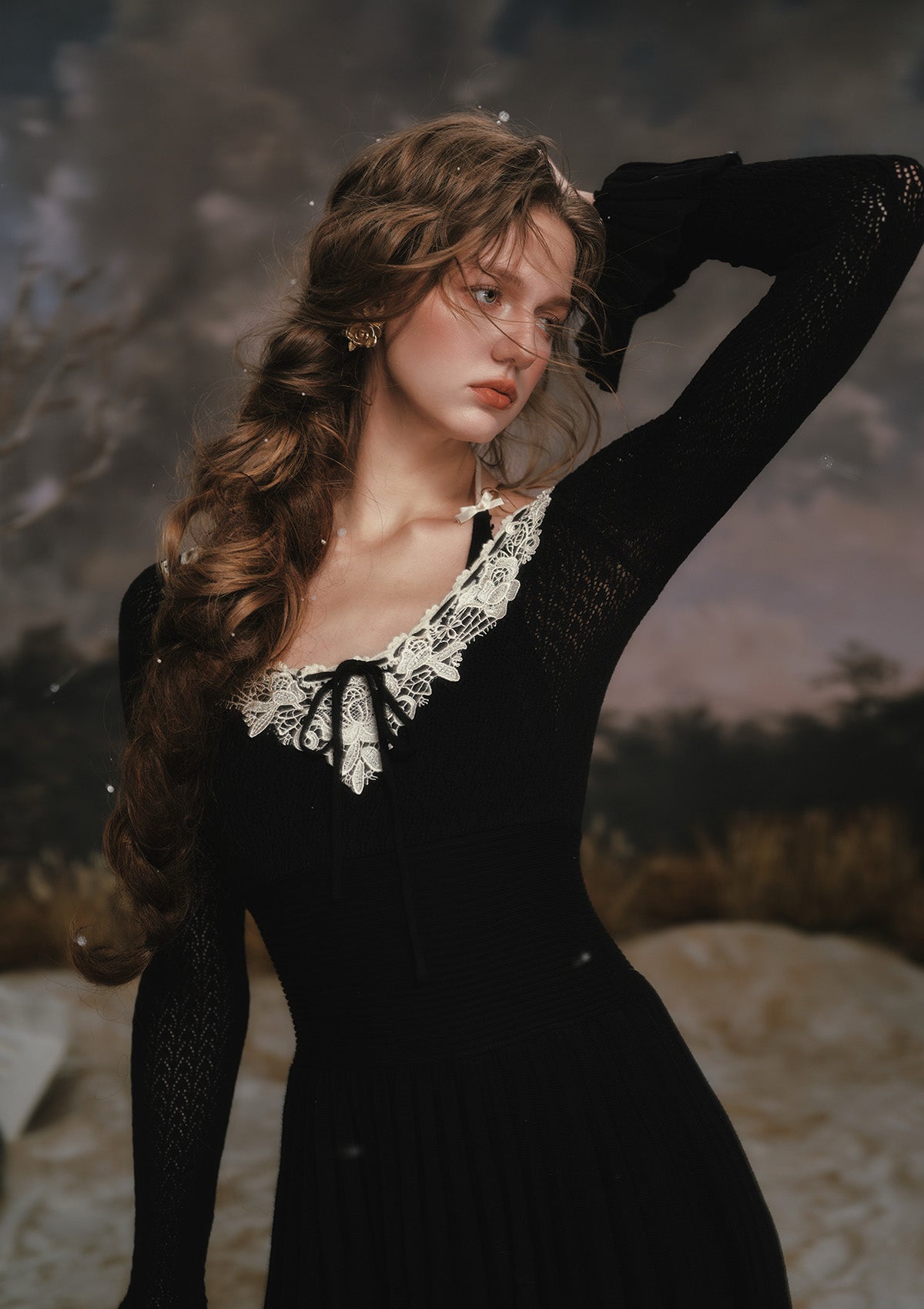 Symphony of Blossom Knit Dress Black / L / In-stock