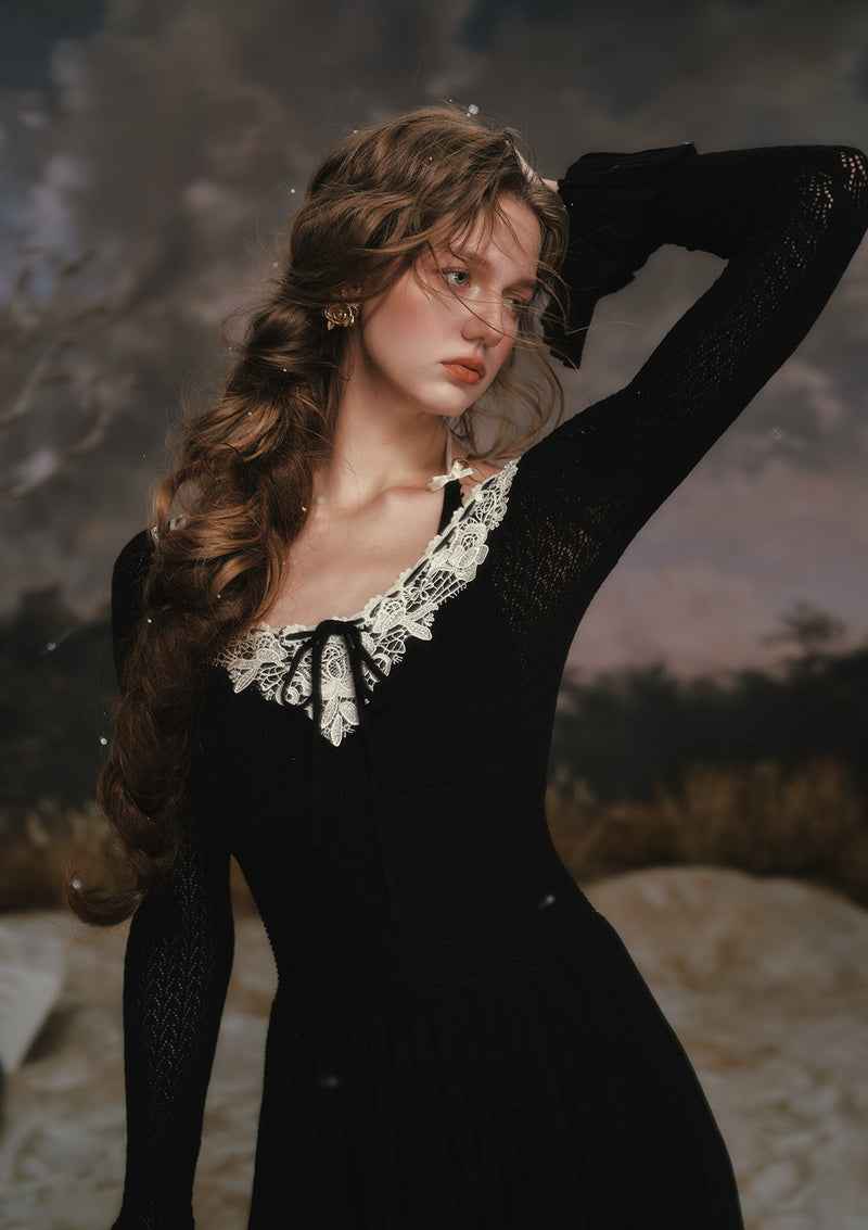 Symphony of Blossom Knit Dress Black / L / In-stock Symphony of Blossom Knit Dress Black / L / In-stock