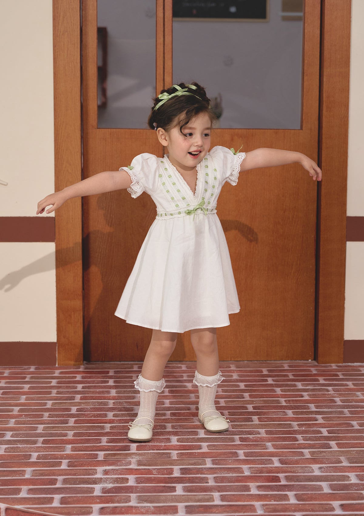 White Red Apple Summer Dress for Baby Girls – 2PC Top & Floral Trouser Set
