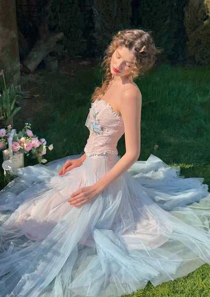 Gauze#(ガーゼ)　ドローストリングシアタードレス The Blue Lily Gauze Skirt – LaceMade