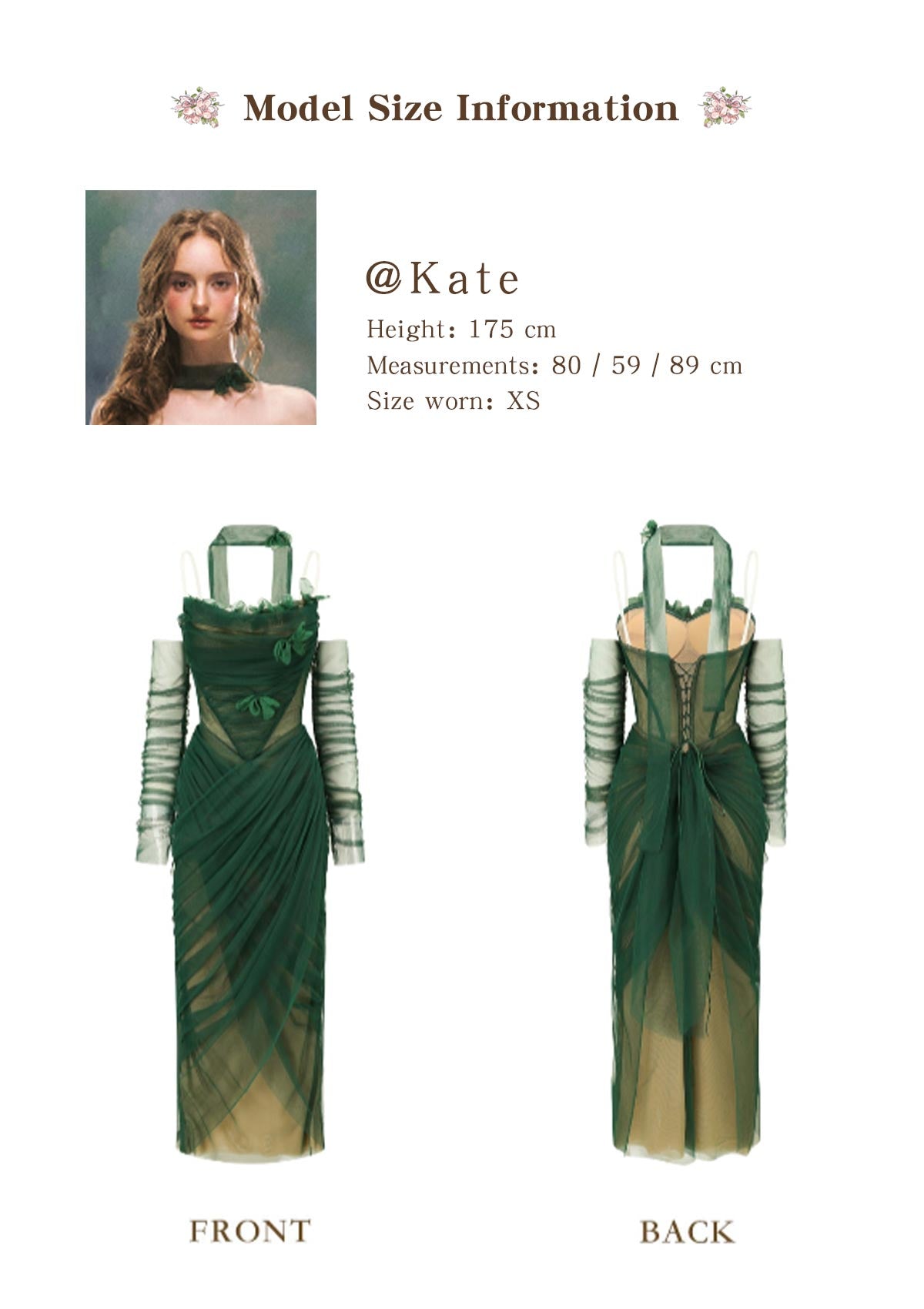 Lacemade "Forest Muse" Forest Green Tulle Dress - Front and Back View