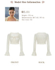 Front and Back view of "Little Angel" white lace cardigan with long sleeves