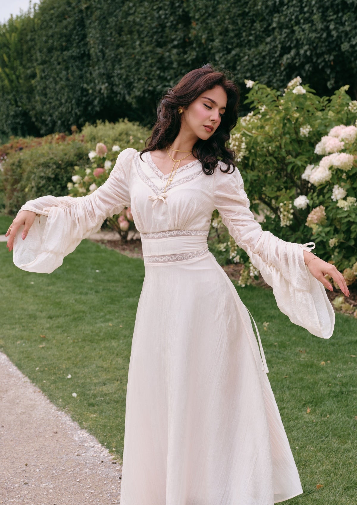wedding dress lace back Ivory Tulle A-line Wedding Dress - Open Back Floral Lace Wedding Dress - Long Sleeve Wedding Gown Plus Size main image 1