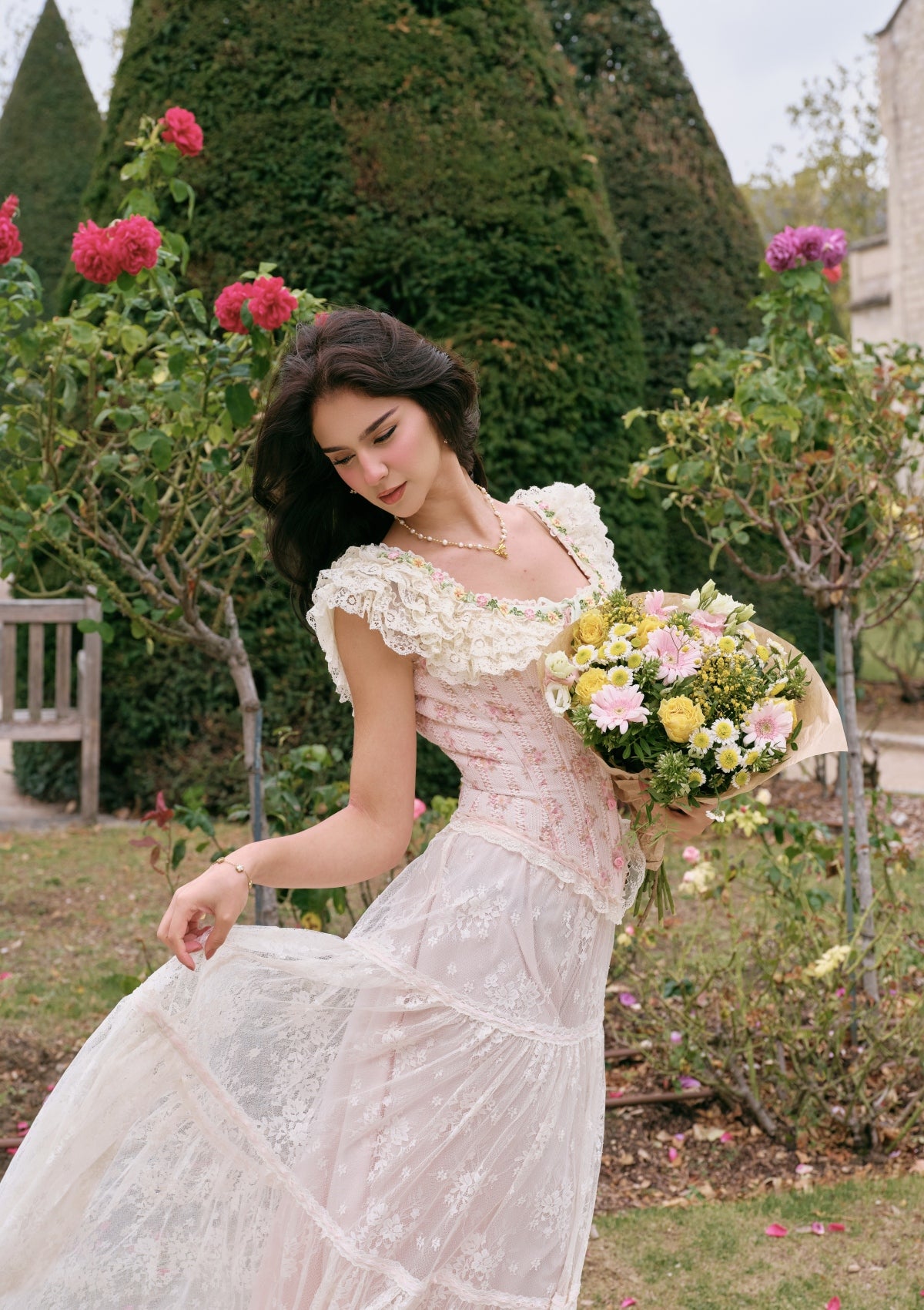 スカート garden lace wrap skirt/CODEA Song for the Mute White Lace Wrap Skirt