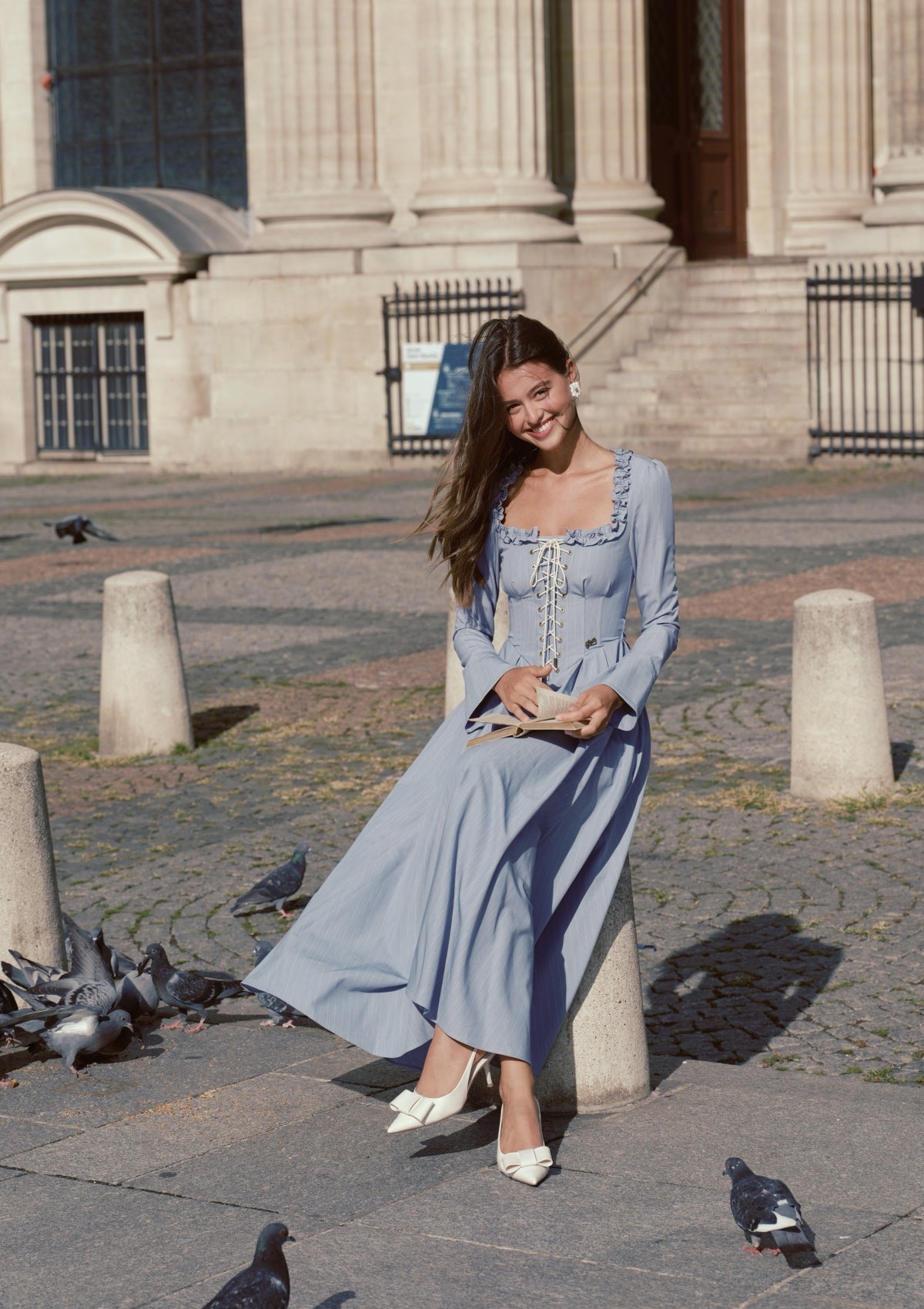 Coastline Corset Dress | Dusty Blue Long Sleeve - LaceMade