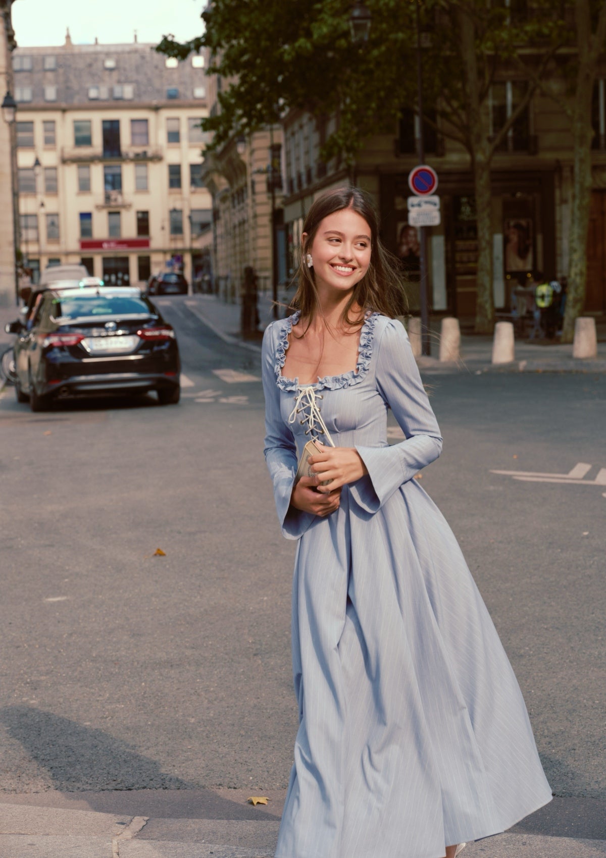 Coastline Corset Dress | Dusty Blue Long Sleeve - LaceMade