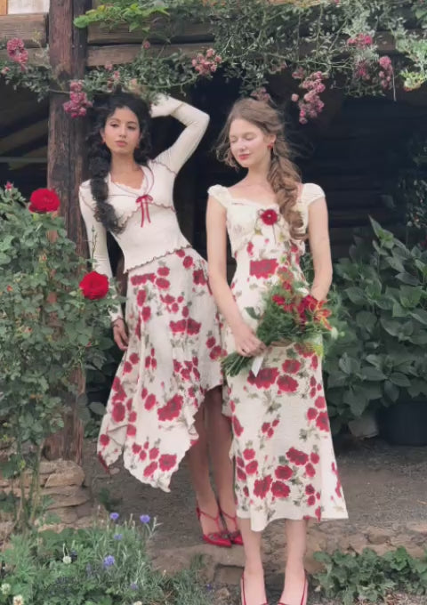 Rosevale Dress A - Floral jacquard maxi dress for garden parties and dates